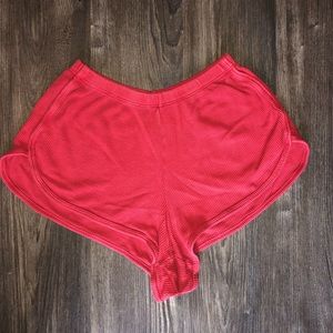 Red High-Waisted Lounge Ribbed Shorts M